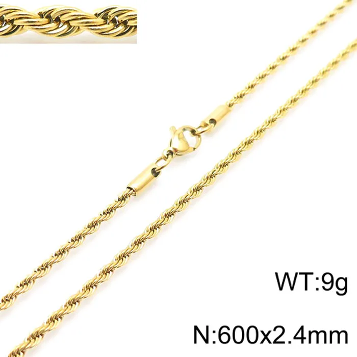 Cadena Trenzada de Acero Inoxidable Chapada en Oro 18K