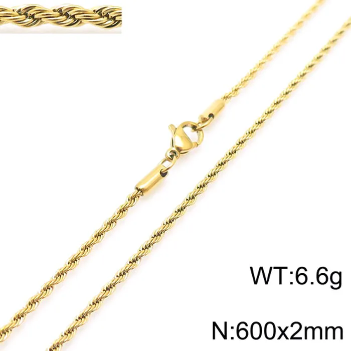 Cadena Trenzada de Acero Inoxidable Chapada en Oro 18K