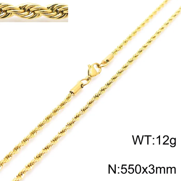 Cadena Trenzada de Acero Inoxidable Chapada en Oro 18K