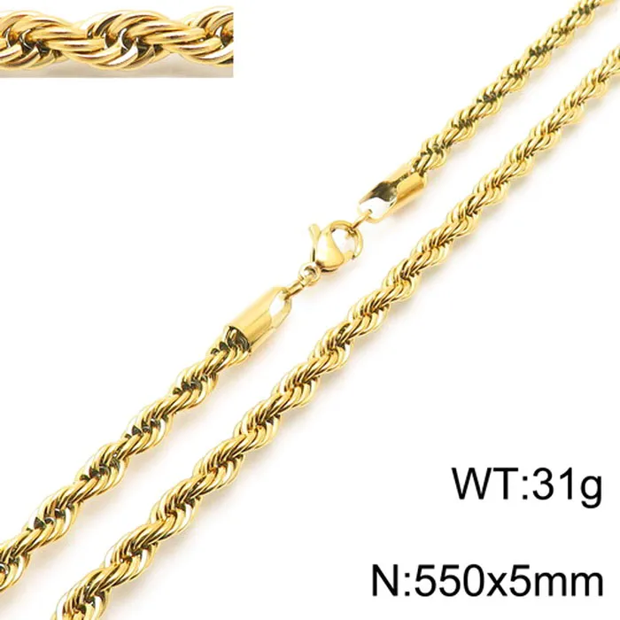 Cadena Trenzada de Acero Inoxidable Chapada en Oro 18K