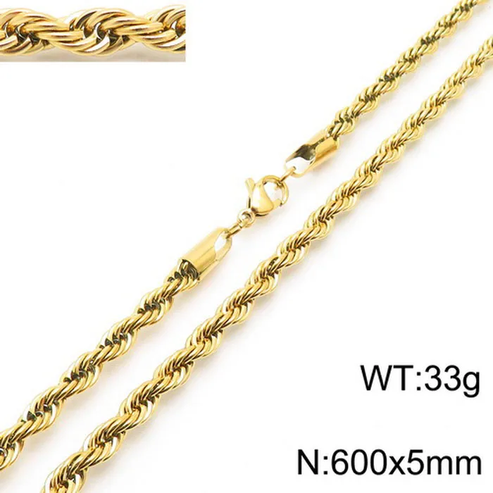 Cadena Trenzada de Acero Inoxidable Chapada en Oro 18K