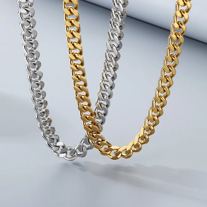 Cadena Cubana Clásica – Acero Inoxidable Plateado / Dorado 18K