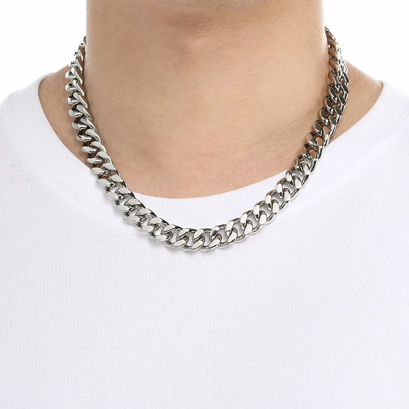 Cadena Cubana Clásica – Acero Inoxidable Plateado / Dorado 18K