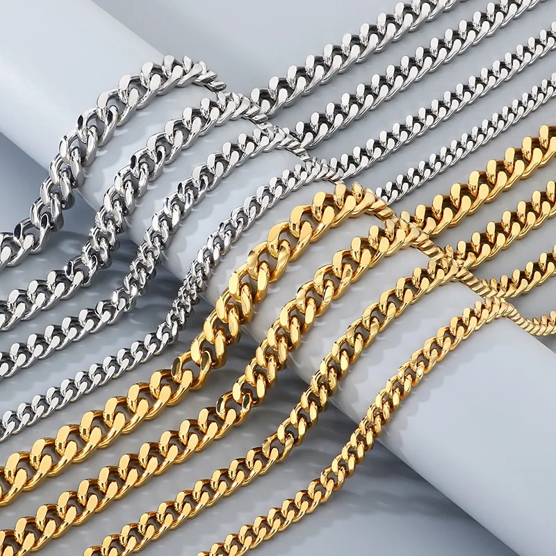 Cadena Cubana Clásica – Acero Inoxidable Plateado / Dorado 18K