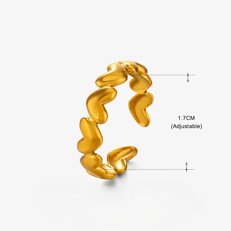Anillo Ajustable Corazones — Acero Inoxidable