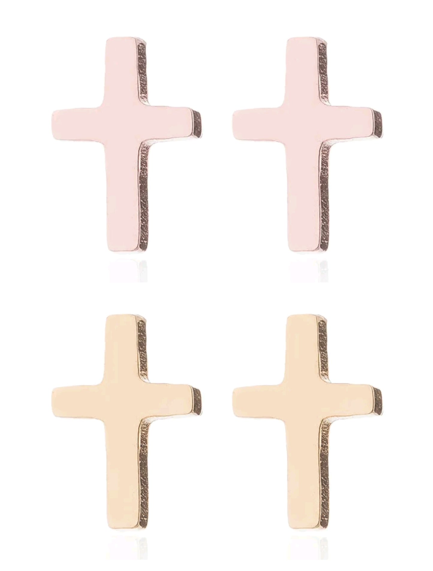 Pendientes de Cruz en Acero Inoxidable Chapado en Oro 18K y Oro Rosa
