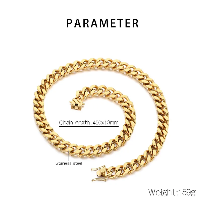 Cadena Cubana Clásica – Acero Inoxidable Plateado / Dorado 18K