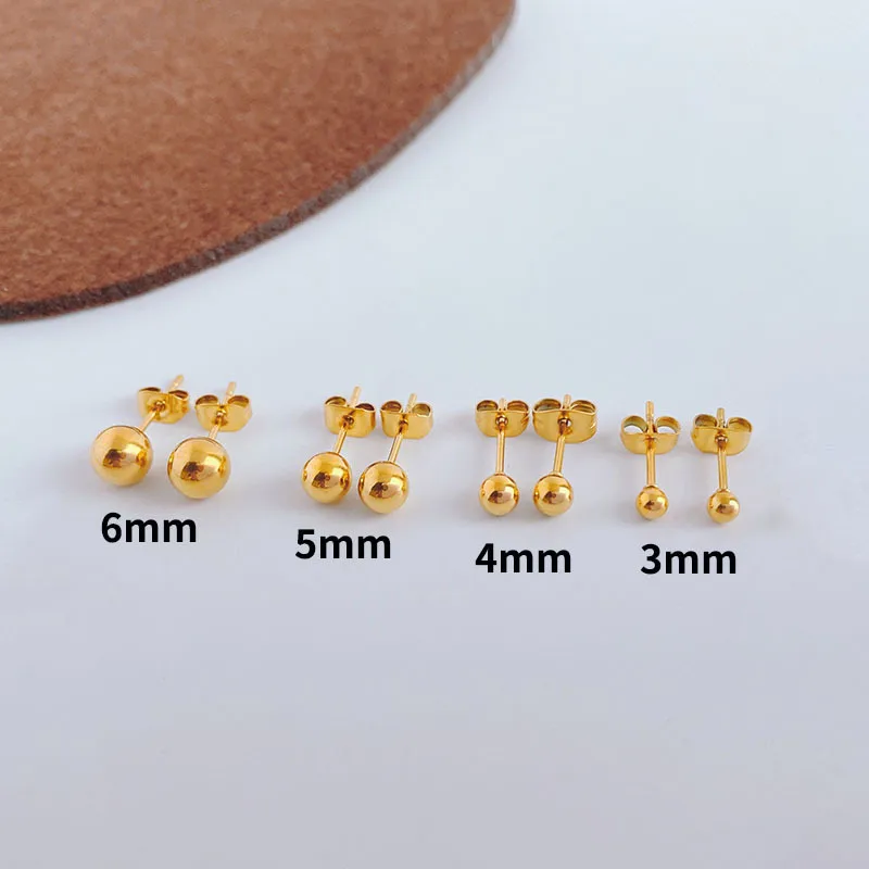 Pendientes de Bola de Acero Inoxidable Chapados en Oro 18K