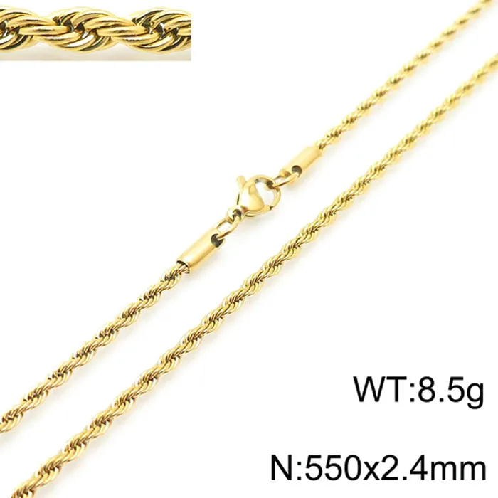Cadena Trenzada de Acero Inoxidable Chapada en Oro 18K