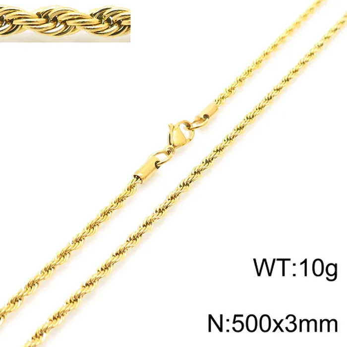 Cadena Trenzada de Acero Inoxidable Chapada en Oro 18K