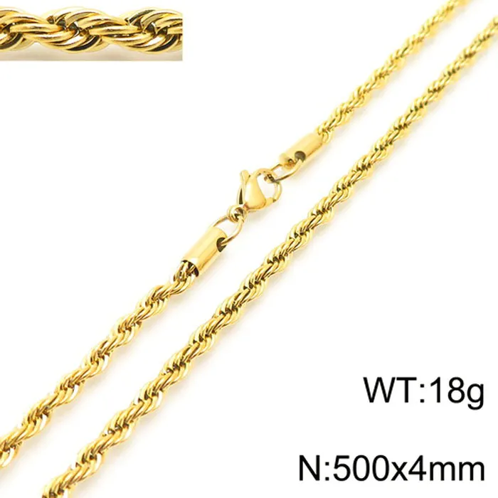 Cadena Trenzada de Acero Inoxidable Chapada en Oro 18K