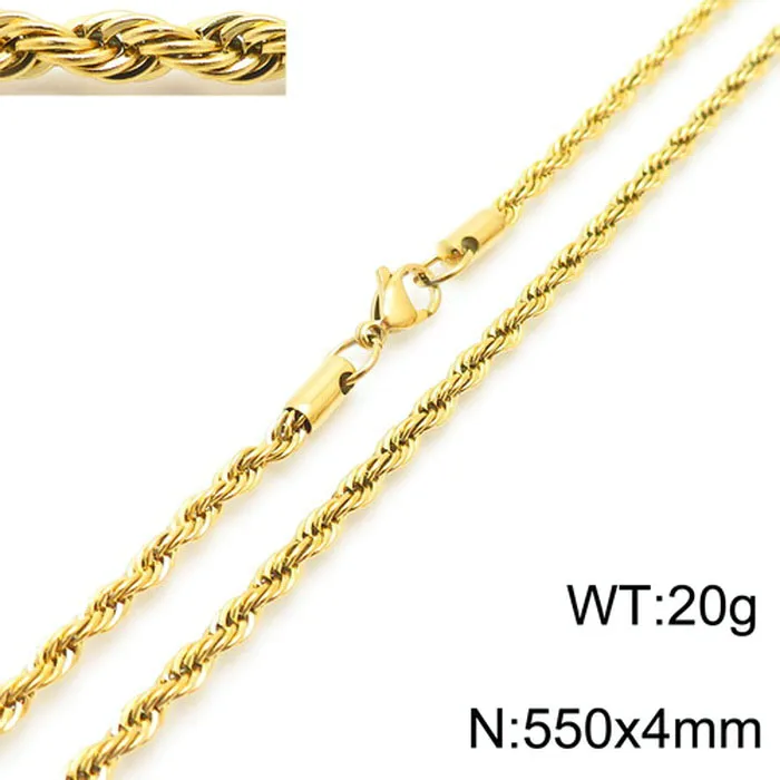 Cadena Trenzada de Acero Inoxidable Chapada en Oro 18K