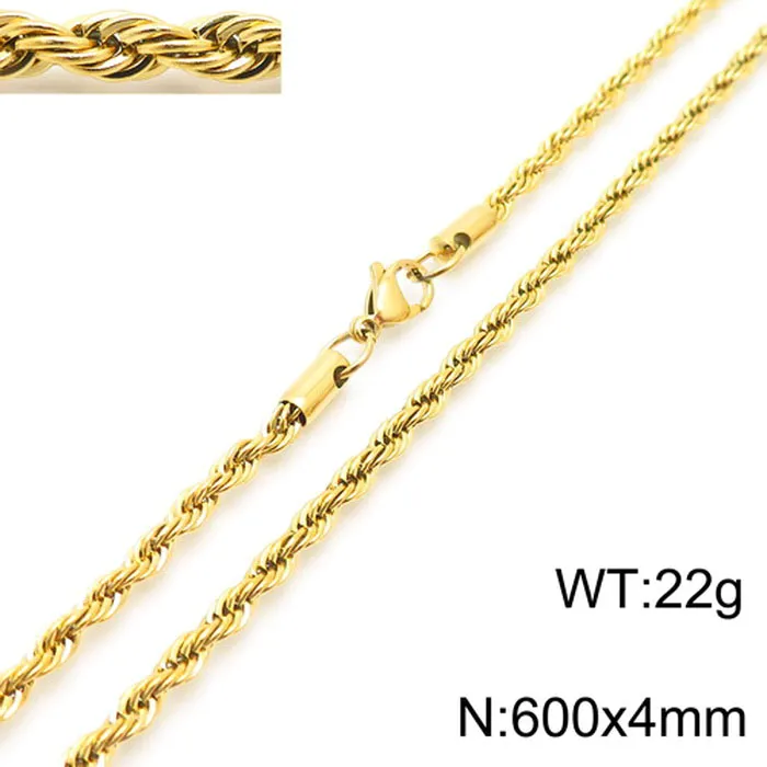 Cadena Trenzada de Acero Inoxidable Chapada en Oro 18K