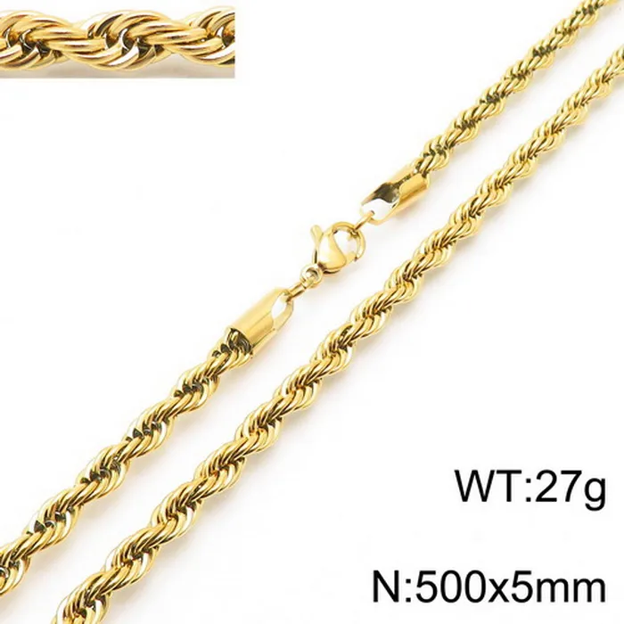Cadena Trenzada de Acero Inoxidable Chapada en Oro 18K