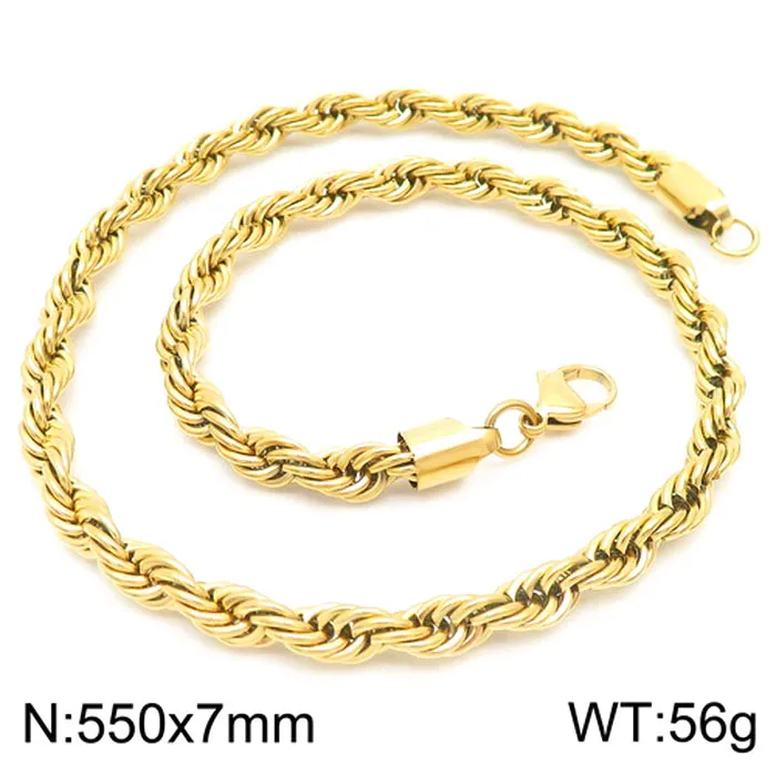 Cadena Trenzada de Acero Inoxidable Chapada en Oro 18K