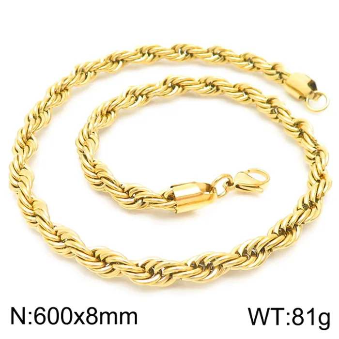 Cadena Trenzada de Acero Inoxidable Chapada en Oro 18K