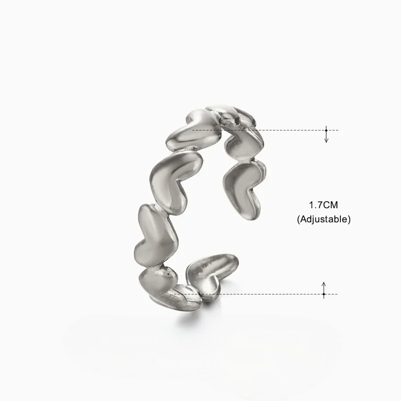 Anillo Ajustable Corazones — Acero Inoxidable