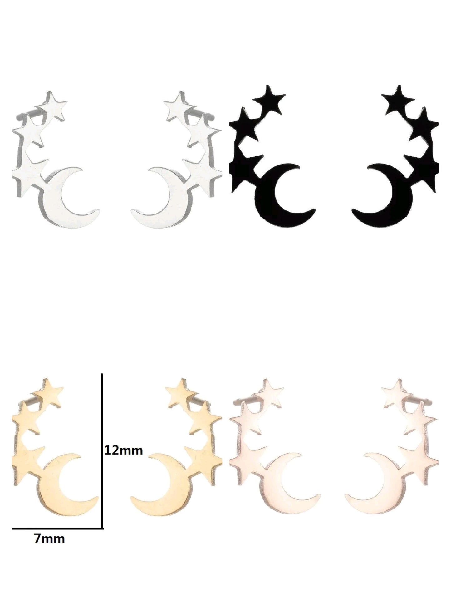 Pendientes Luna y Estrellas – Elegancia Cósmica en Acero Inoxidable