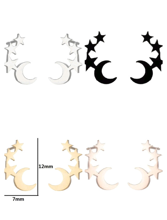 Pendientes Luna y Estrellas – Elegancia Cósmica en Acero Inoxidable