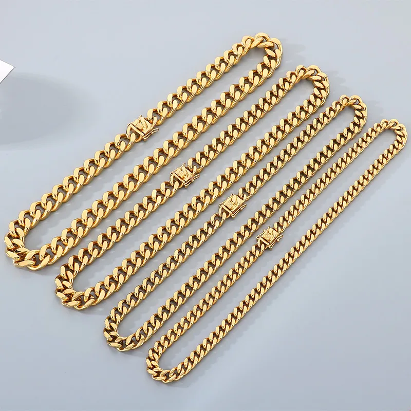 Cadena Cubana Clásica – Acero Inoxidable Plateado / Dorado 18K