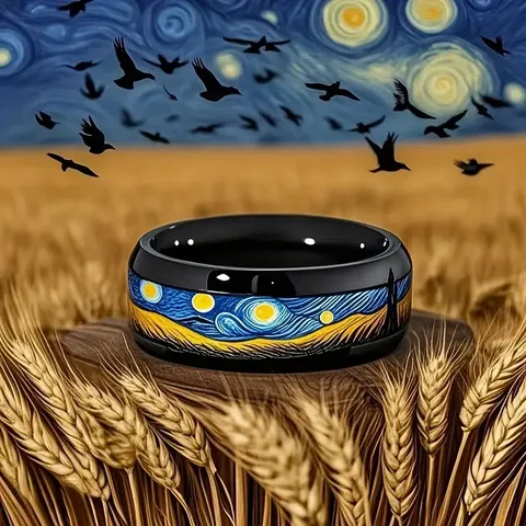 Anillo Artístico “Noche Estrellada” en Acero Inoxidable