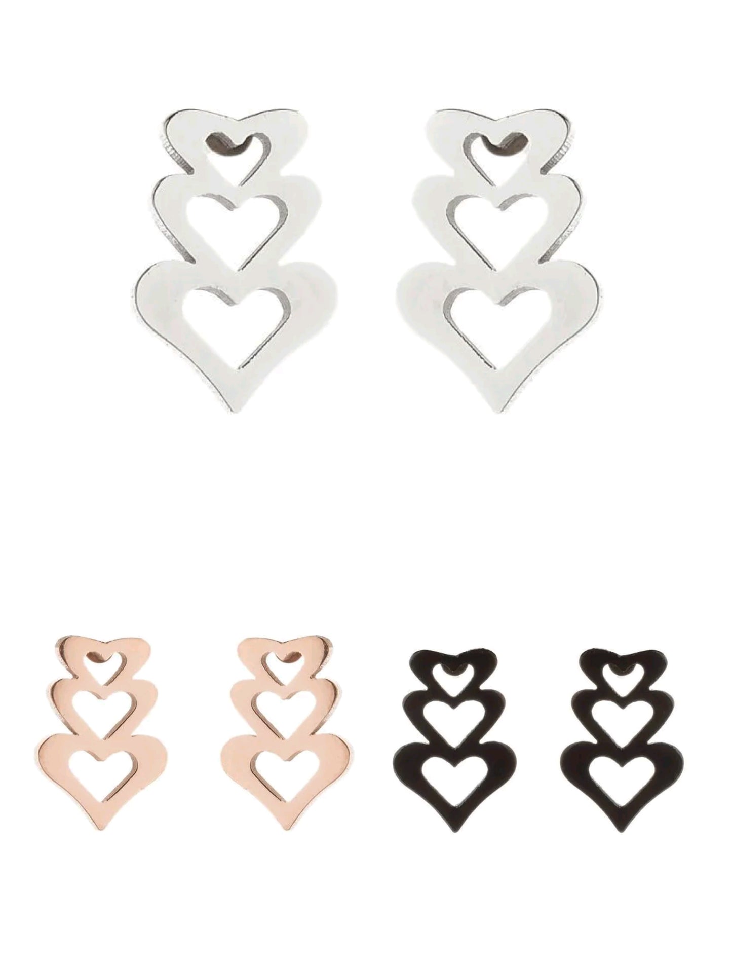 Pendientes de Acero Inoxidable con Diseño de Corazones en Cascada