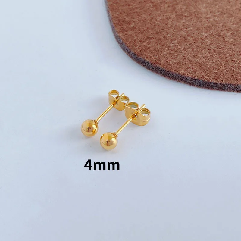 Pendientes de Bola de Acero Inoxidable Chapados en Oro 18K