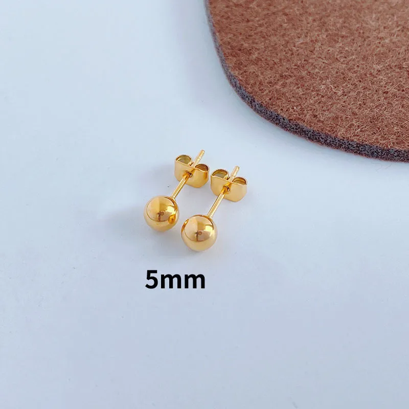 Pendientes de Bola de Acero Inoxidable Chapados en Oro 18K