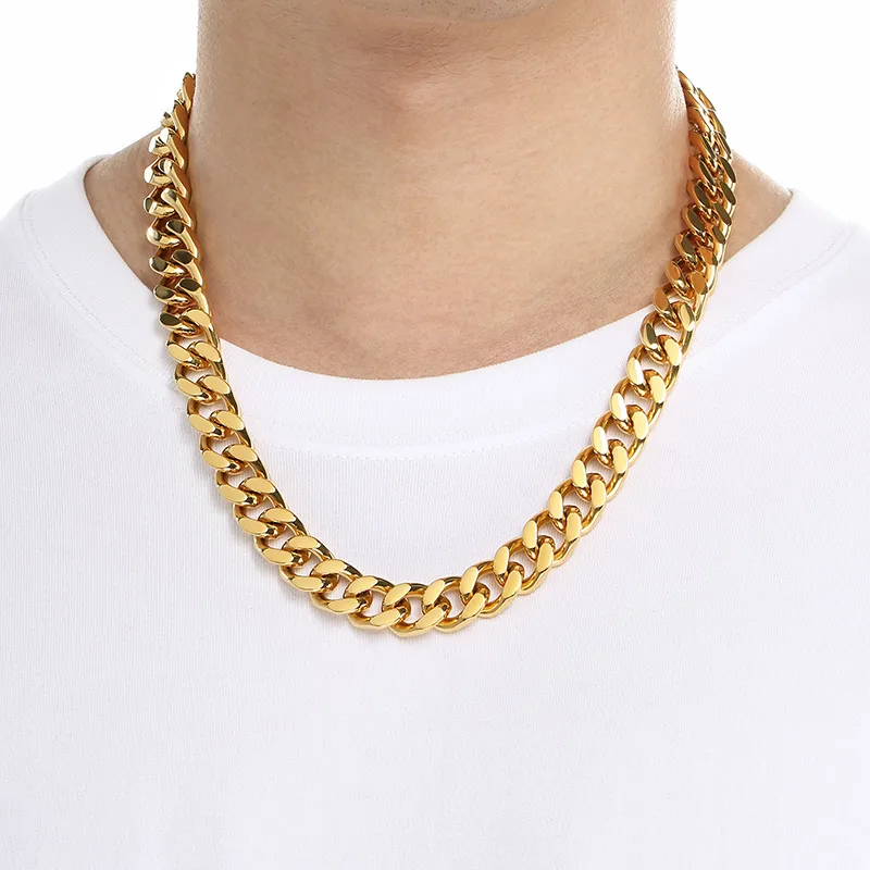 Cadena Cubana Clásica – Acero Inoxidable Plateado / Dorado 18K