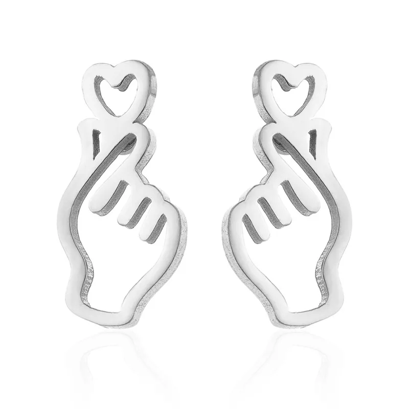 Pendientes Mano con Corazón – Acero Inoxidable