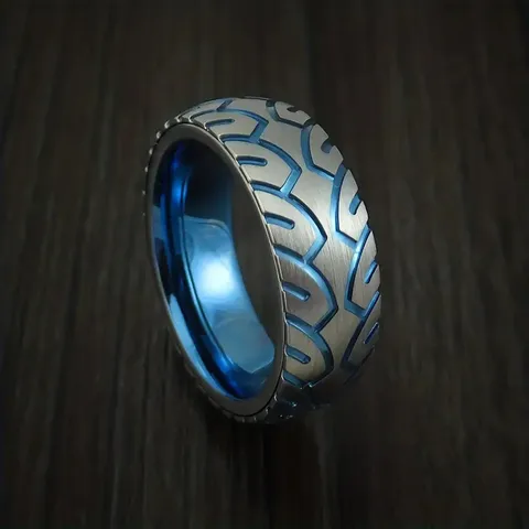 Anillo de Acero Inoxidable Diseño Texturizado Azul