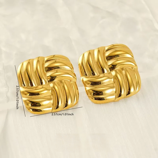 Pendientes Cuadrados Textura Dorada de Acero Inoxidable