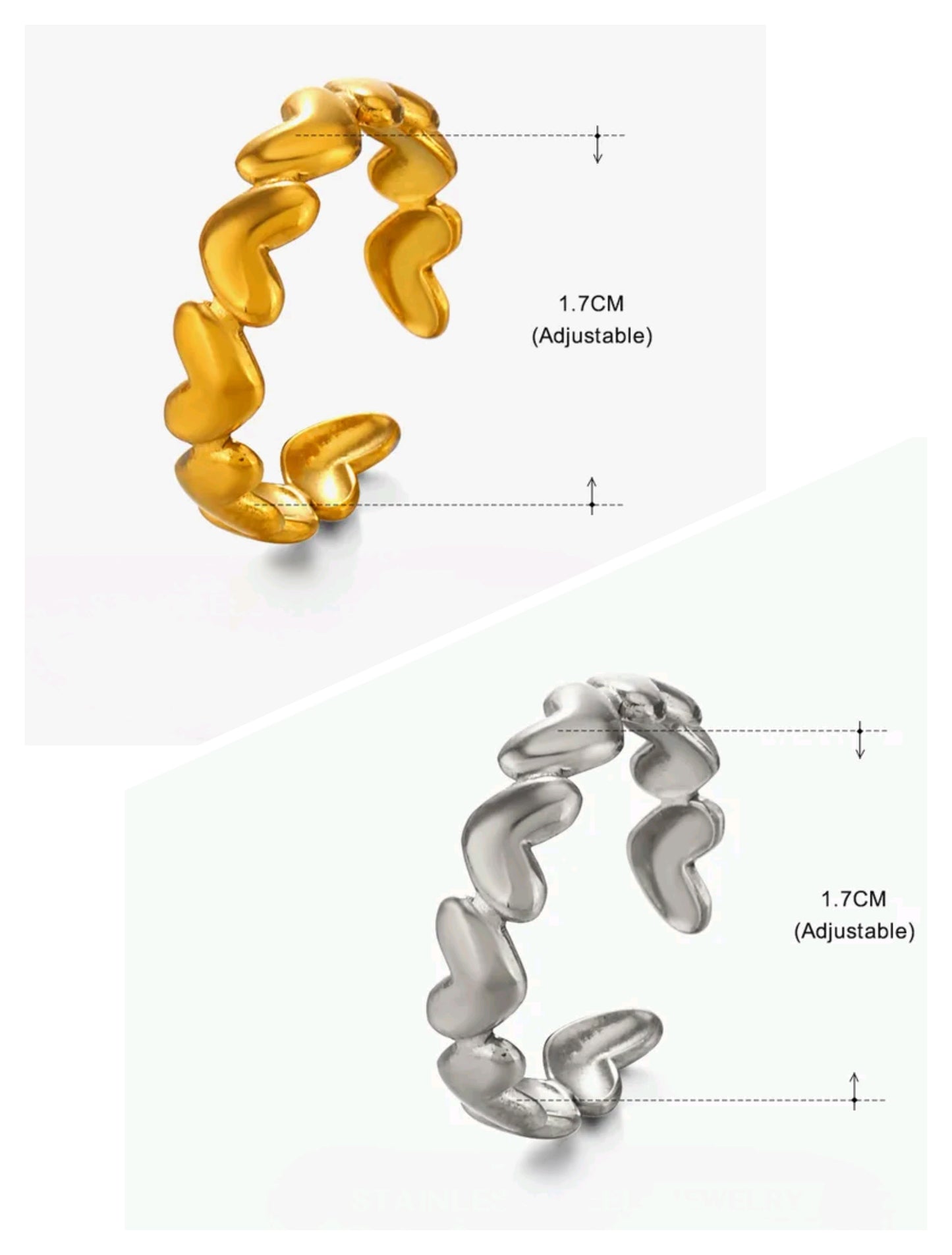Anillo Corazones Ajustable de Acero Inoxidable
