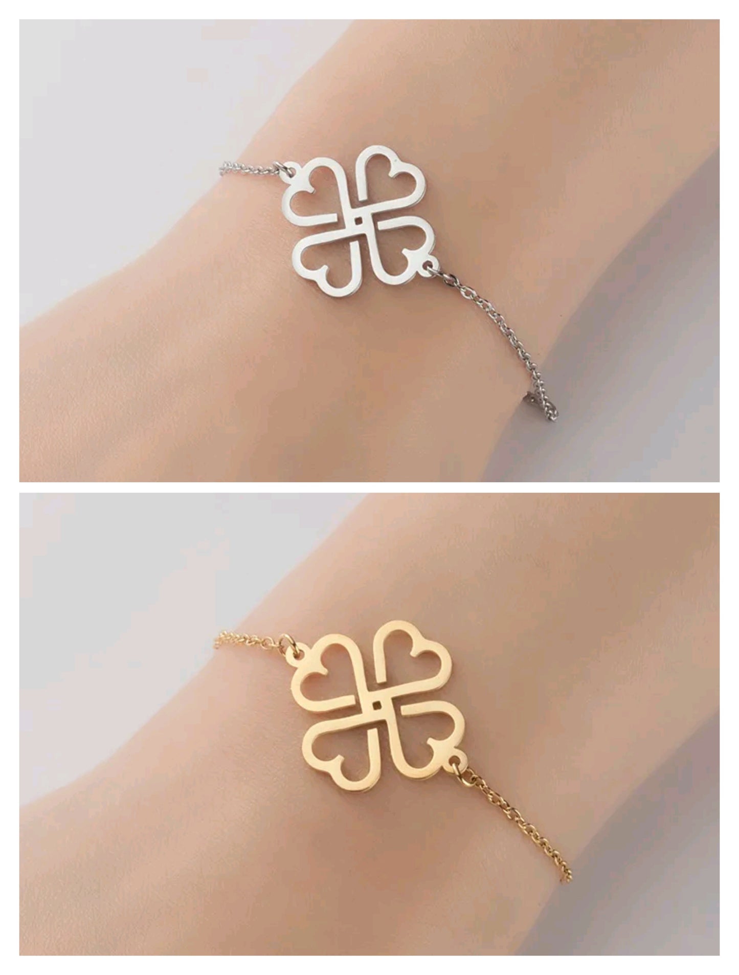 Pulsera Trébol de Corazones en Acero Inoxidable