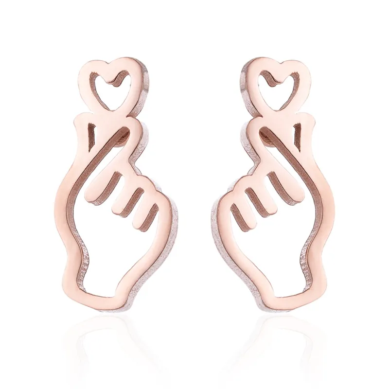 Pendientes Mano con Corazón – Acero Inoxidable