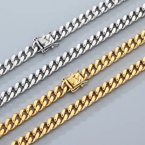 Cadena Cubana Clásica – Acero Inoxidable Plateado / Dorado 18K