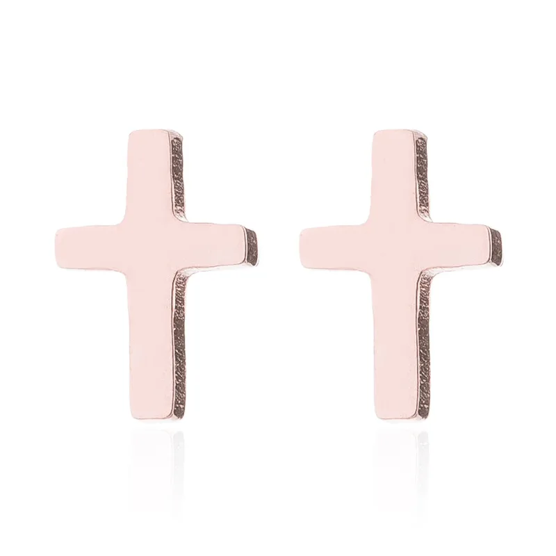Pendientes de Cruz en Acero Inoxidable Chapado en Oro 18K y Oro Rosa